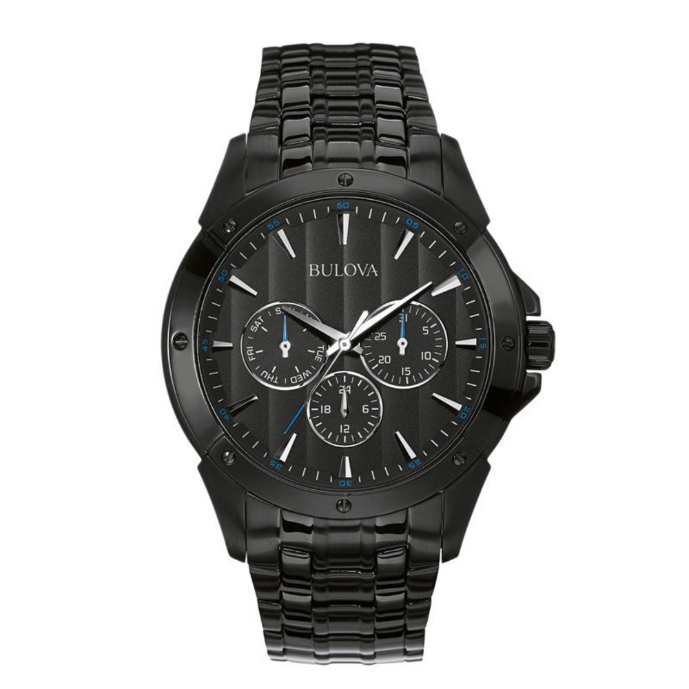 NEW Bulova 98C121 Classic 43MM Men's Black Stainless Steel Watch Multi Function